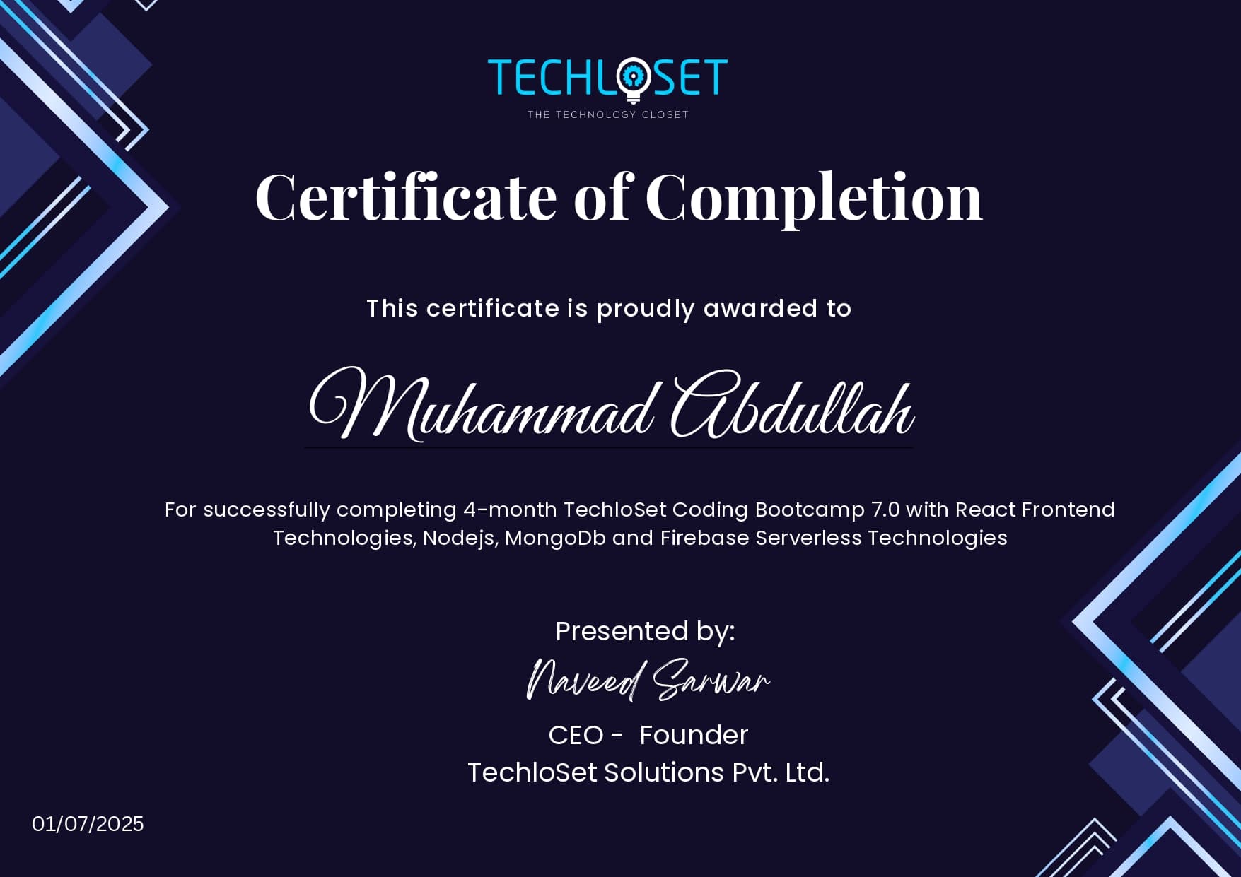 Bootcamp Completion Certificate